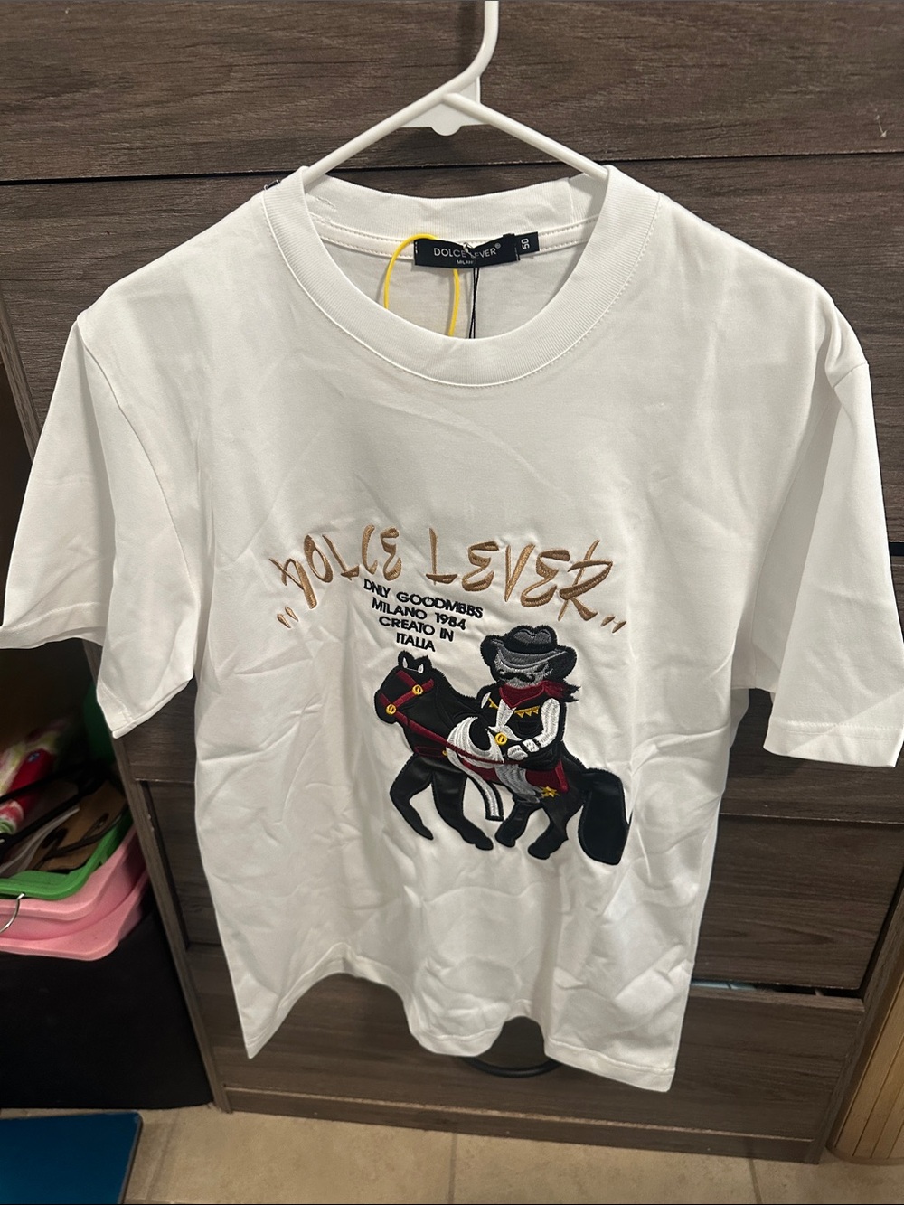 White with Embroidered Rider and Horse size M